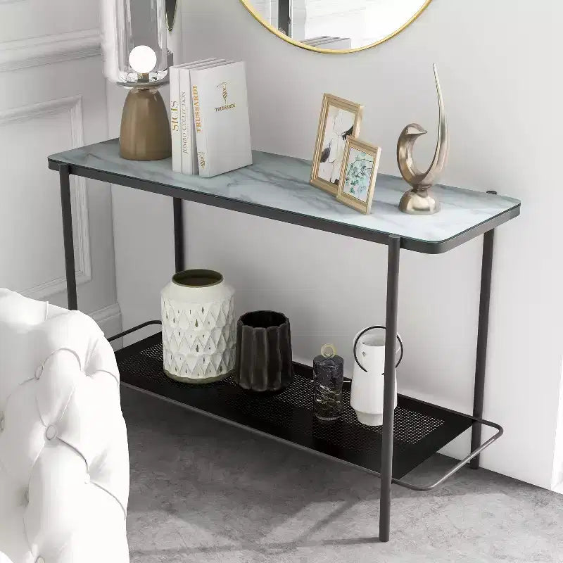 Tavolino da divano contemporaneo Avalan con piano in vetro Rivestimento nero/bianco - miBasics
