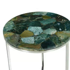 Tavolino rotondo Foster Agate Top Emerald Green - Steve Silver Co.: Base cromata, pietra color spa, lusso moderno