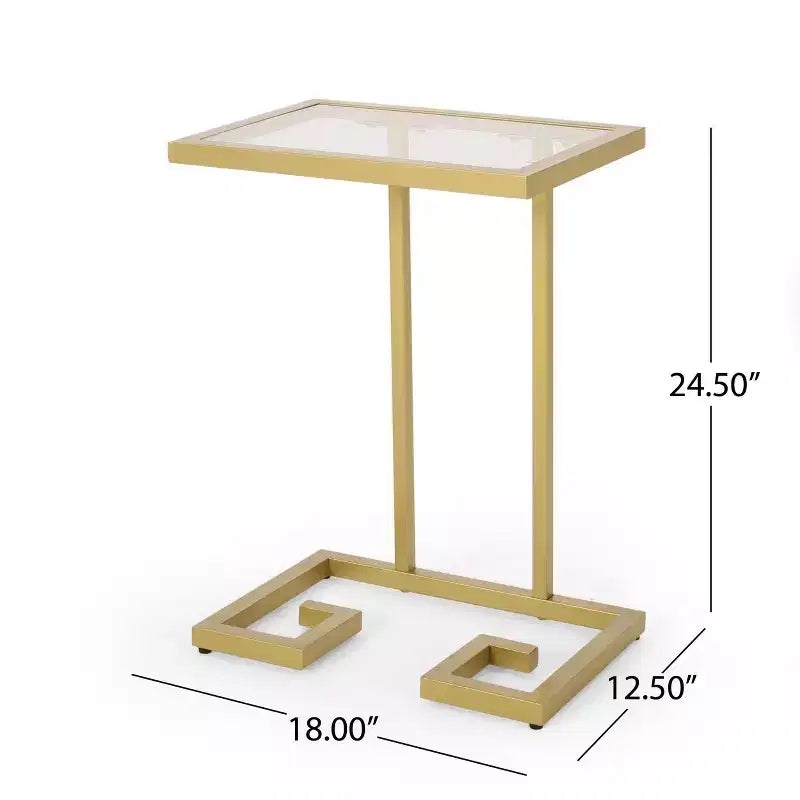 Tavolino d'appoggio a forma di C Hickson Modern Glam oro - Christopher Knight Home: Tavolino elegante, piano in vetro temperato, struttura in ferro