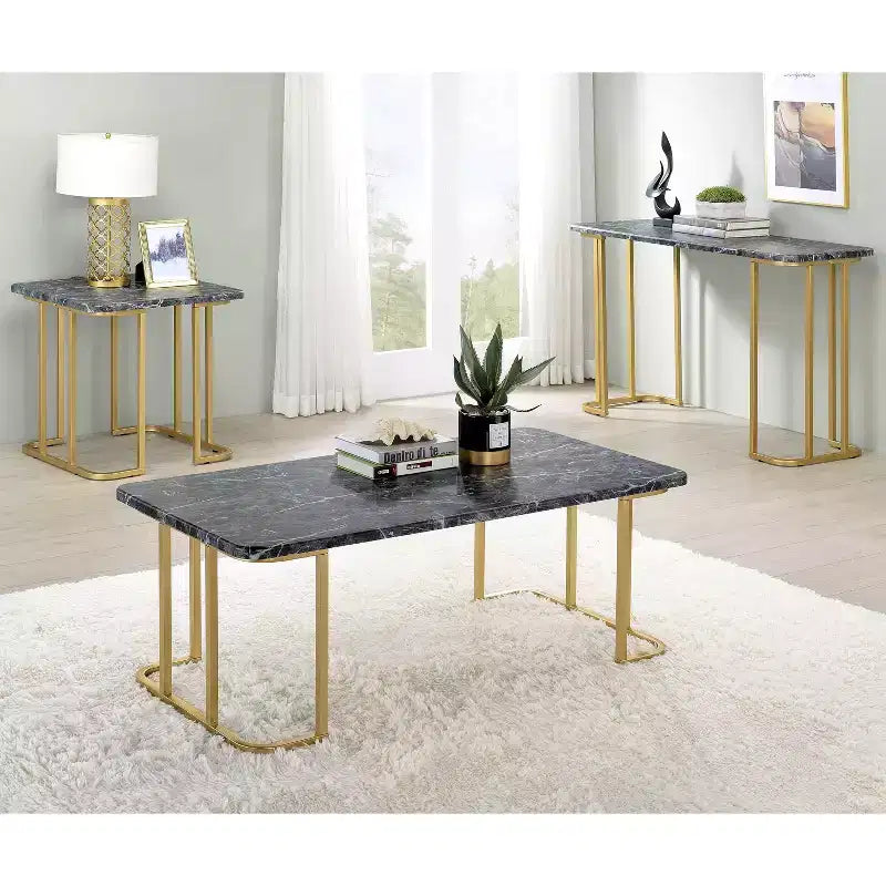 Tavolino da Caffè Trillick con Top Effetto Marmo Oro/Nero - miBasics: Moderno di Metà Secolo, Struttura in Acciaio, Rettangolare, Capacità 34 kg