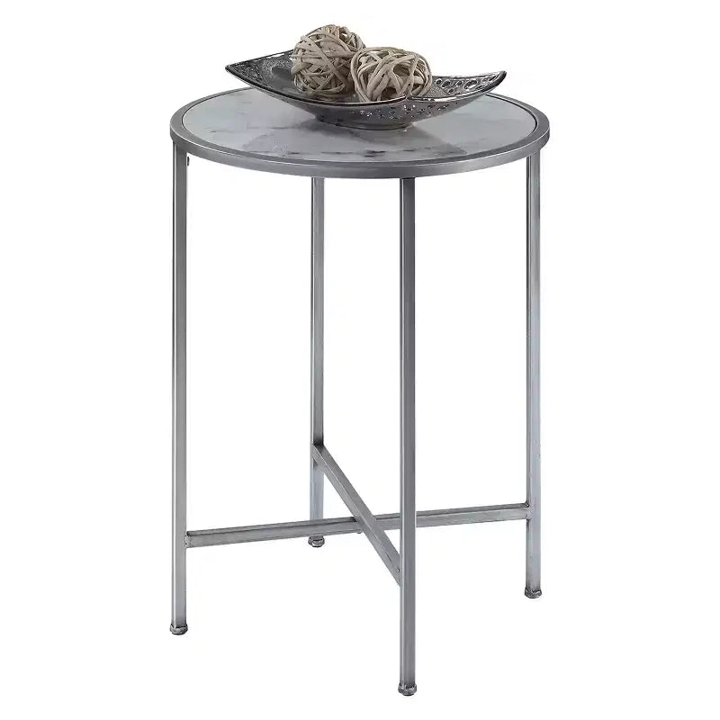Tavolino Rotondo in Finto Marmo Gold Coast Faux Marble/Silver - Breighton Home: Elegante Struttura in Metallo, 62 cm di Altezza