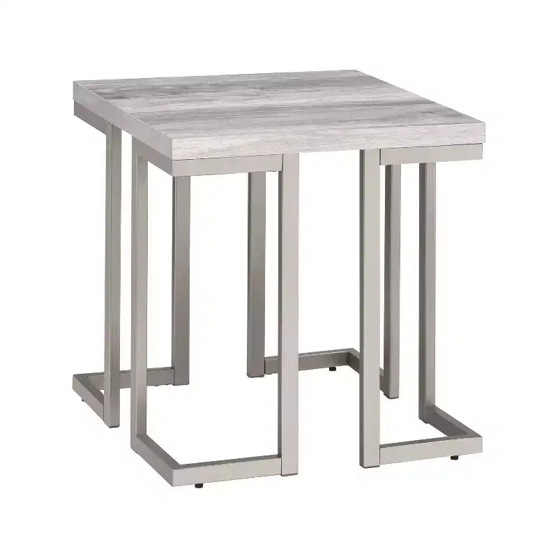 Tavolino David Grigio Driftwood/Metallo - Steve Silver Co.: Base in Ferro Peltro, Forma Quadrata, Montaggio Senza Attrezzi