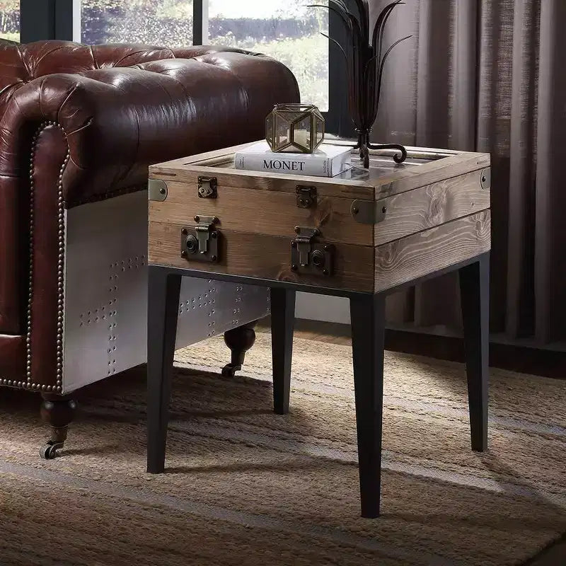 Tavolino d'appoggio Kolin 20" Rovere rustico/Grigio opaco - Acme Furniture: Vetrina, Vetro smussato, Nessun assemblaggio