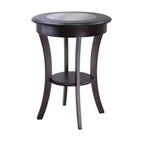 Cassie Round Accent Table with Glass - Cappuccino - Winsome: Flared Legs, Wood Composite Shelf, 27" Height