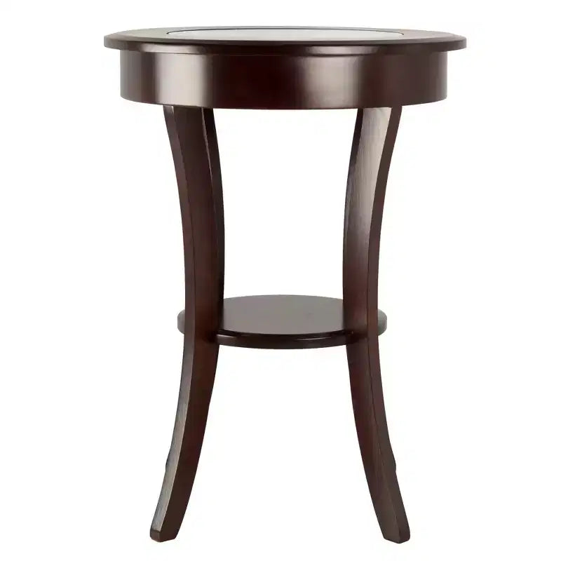 Tavolino rotondo Cassie con vetro - Cappuccino - Winsome: Gambe svasate, ripiano in legno composito, altezza 27"