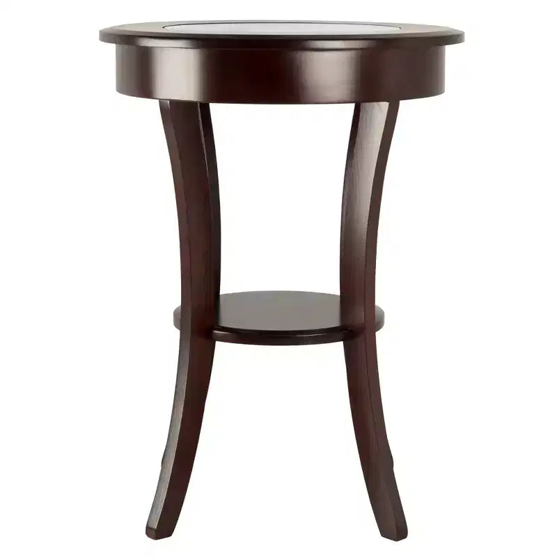 Tavolino rotondo Cassie con vetro - Cappuccino - Winsome: Gambe svasate, ripiano in legno composito, altezza 27"