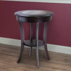 Tavolino rotondo Cassie con vetro - Cappuccino - Winsome: Gambe svasate, ripiano in legno composito, altezza 27"