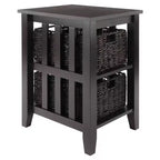 Winsome Morris Side Table with Baskets Espresso/Chocolate: Compact Storage, Printer Stand, Narrow Design