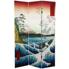 Oriental Furniture Divisorio Hiroshige a doppia faccia alto 1,80 m, Mare a Satta/Casa da tè: Paravento pieghevole, struttura in legno composito