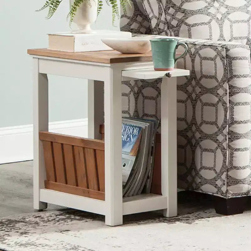 Tavolino contenitore/portariviste Savannah con ripiano estraibile, color avorio con piano in legno naturale - Alaterre Furniture