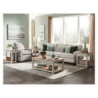 Tavolino contenitore/portariviste Savannah con ripiano estraibile, color avorio con piano in legno naturale - Alaterre Furniture