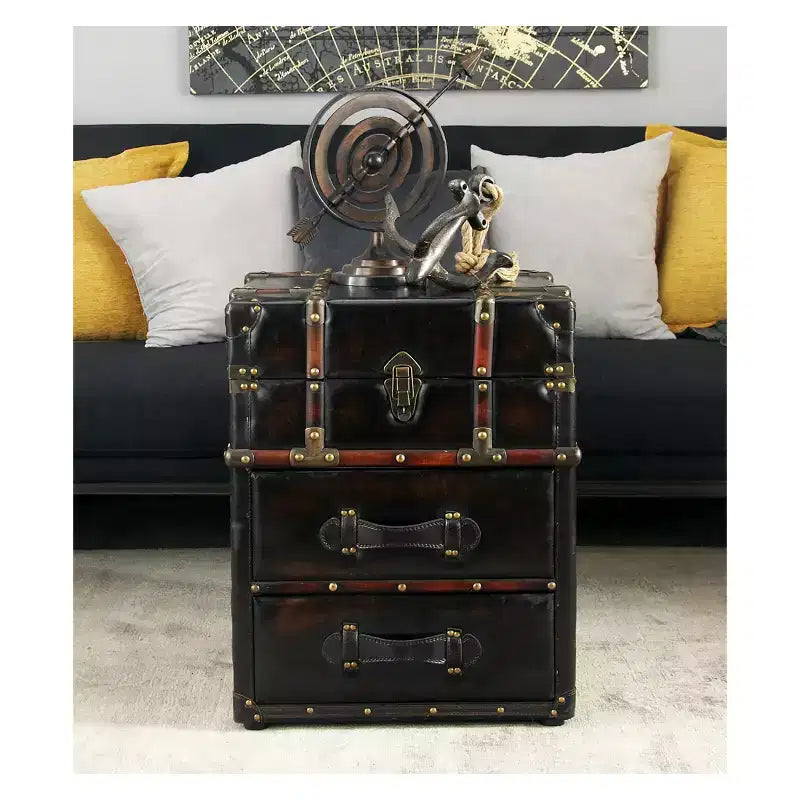 Tavolino a baule in legno e similpelle marrone espresso - Olivia & May: Nessun assemblaggio, 2 cassetti, Uso interno