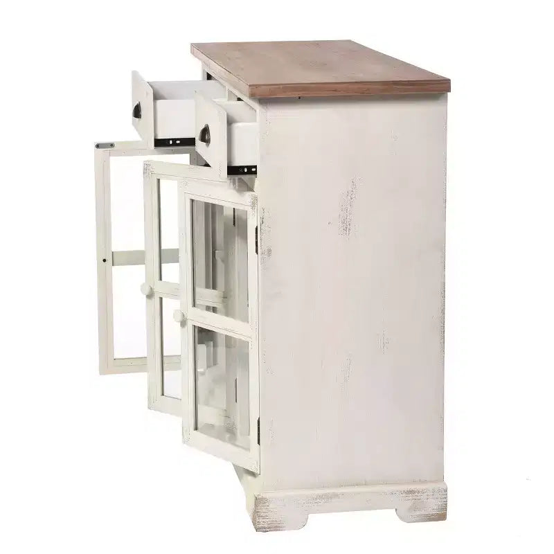 Mobile credenza 3 ante/2 cassetti Shabby Chic con vetrina Bianco Antico/Naturale - StyleCraft: Stile rustico, Ripiano fisso, Composito di legno