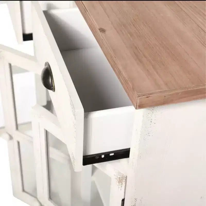 Mobile credenza 3 ante/2 cassetti Shabby Chic con vetrina Bianco Antico/Naturale - StyleCraft: Stile rustico, Ripiano fisso, Composito di legno