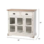 Mobile credenza 3 ante/2 cassetti Shabby Chic con vetrina Bianco Antico/Naturale - StyleCraft: Stile rustico, Ripiano fisso, Composito di legno