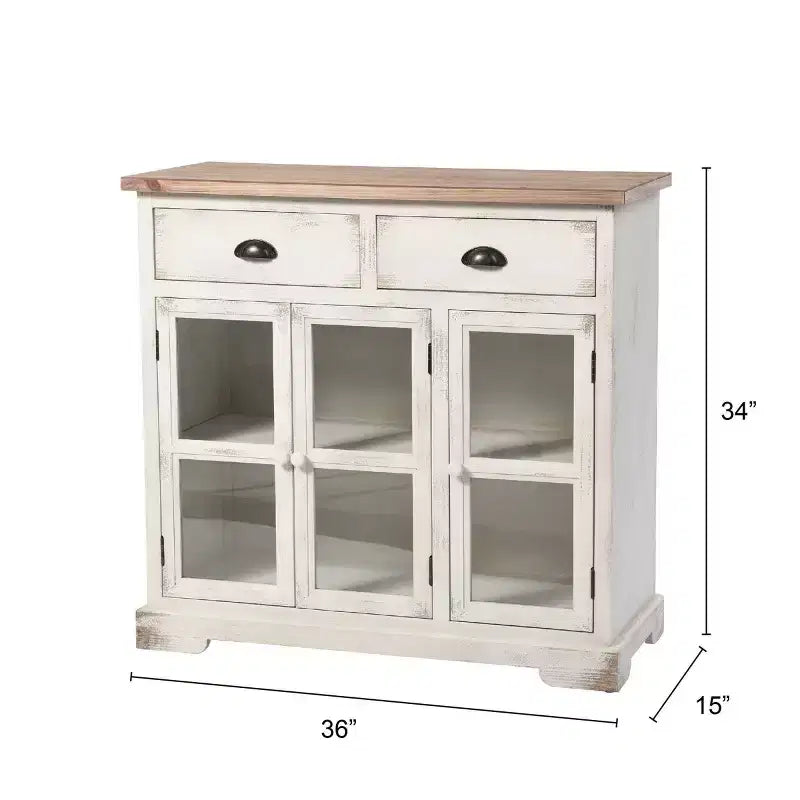 Mobile credenza 3 ante/2 cassetti Shabby Chic con vetrina Bianco Antico/Naturale - StyleCraft: Stile rustico, Ripiano fisso, Composito di legno