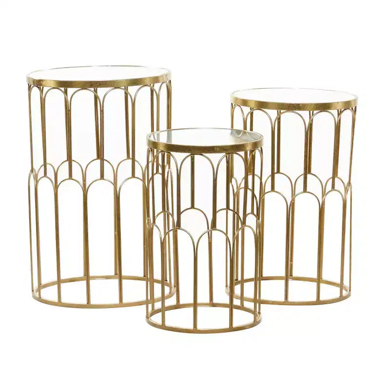Set di 3 Tavolini d'Appoggio Specchiati Glam Oro - Olivia & May: Nessun Montaggio, Uso Interno, Stile Lussuoso