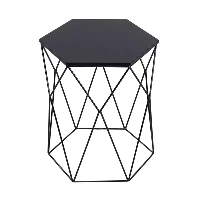 Adore Decor Element Geometric Side Table Midnight Black: Hexagonal, Iron Frame, No Assembly Required