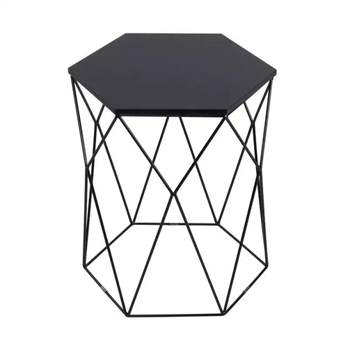 Adore Decor Element Geometric Side Table Midnight Black: Hexagonal, Iron Frame, No Assembly Required