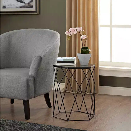 Adore Decor Element Tavolino Geometrico Nero Notte: Esagonale, Struttura in Ferro, Nessun Montaggio Richiesto