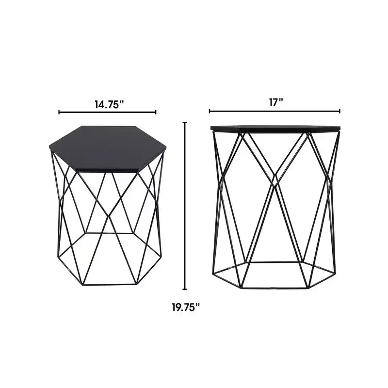 Adore Decor Element Tavolino Geometrico Nero Notte: Esagonale, Struttura in Ferro, Nessun Montaggio Richiesto