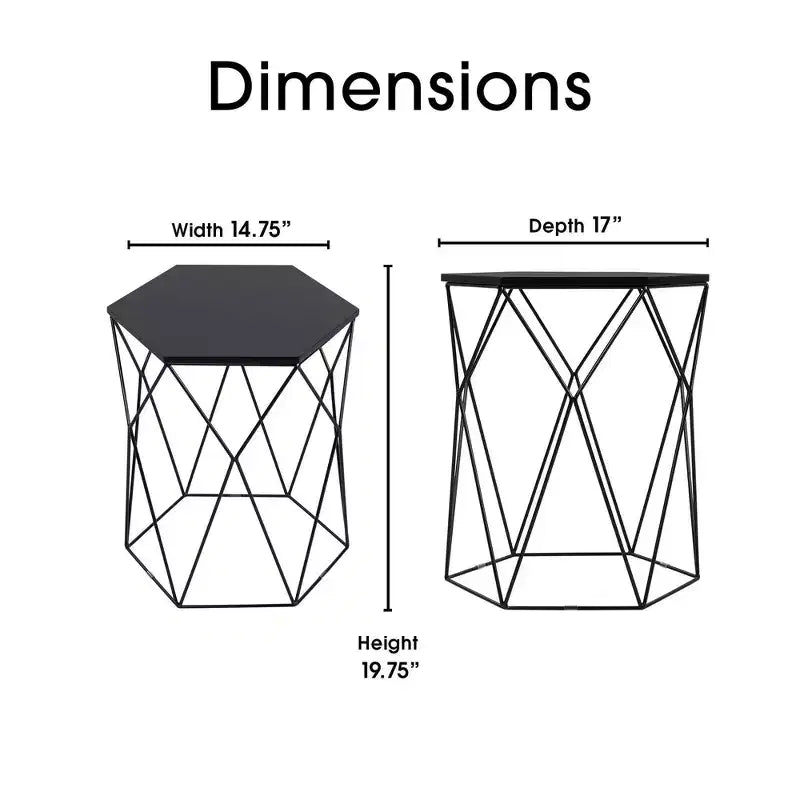 Adore Decor Element Tavolino Geometrico Nero Notte: Esagonale, Struttura in Ferro, Nessun Montaggio Richiesto