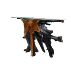Consolle contemporanea in legno di Teak color Oro - Olivia & May: Tavolo robusto per ingresso, Nessun assemblaggio richiesto