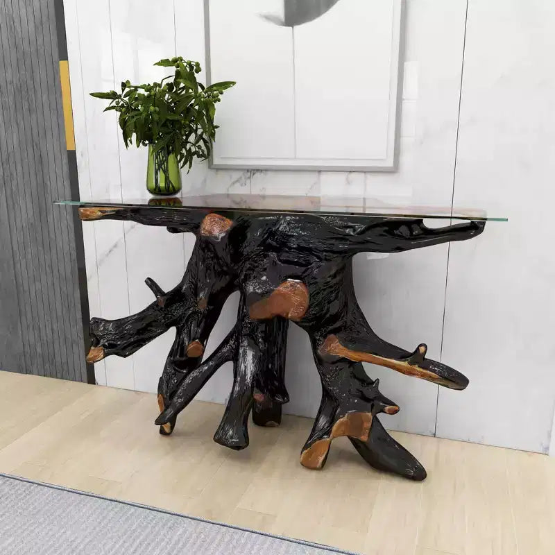 Consolle contemporanea in legno di Teak color Oro - Olivia & May: Tavolo robusto per ingresso, Nessun assemblaggio richiesto