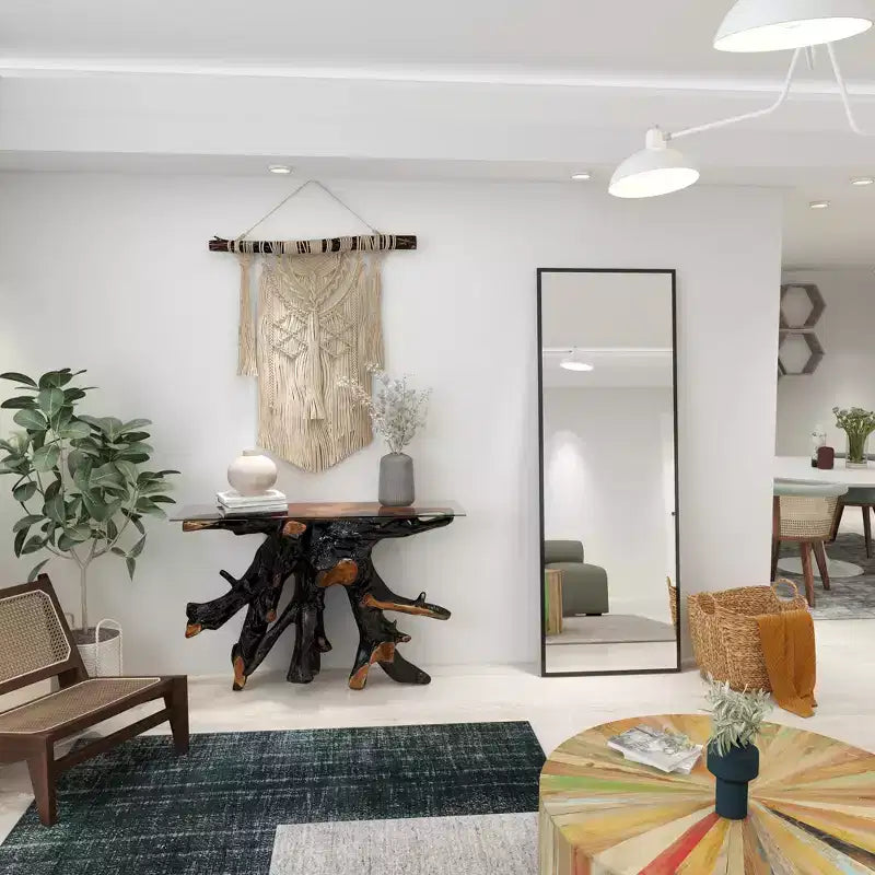 Consolle contemporanea in legno di Teak color Oro - Olivia & May: Tavolo robusto per ingresso, Nessun assemblaggio richiesto