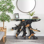 Consolle contemporanea in legno di Teak color Oro - Olivia & May: Tavolo robusto per ingresso, Nessun assemblaggio richiesto