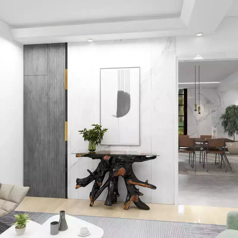 Consolle contemporanea in legno di Teak color Oro - Olivia & May: Tavolo robusto per ingresso, Nessun assemblaggio richiesto