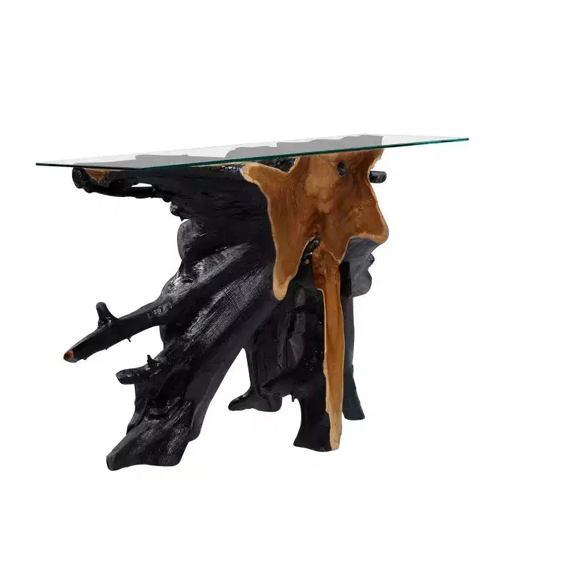 Consolle contemporanea in legno di Teak color Oro - Olivia & May: Tavolo robusto per ingresso, Nessun assemblaggio richiesto