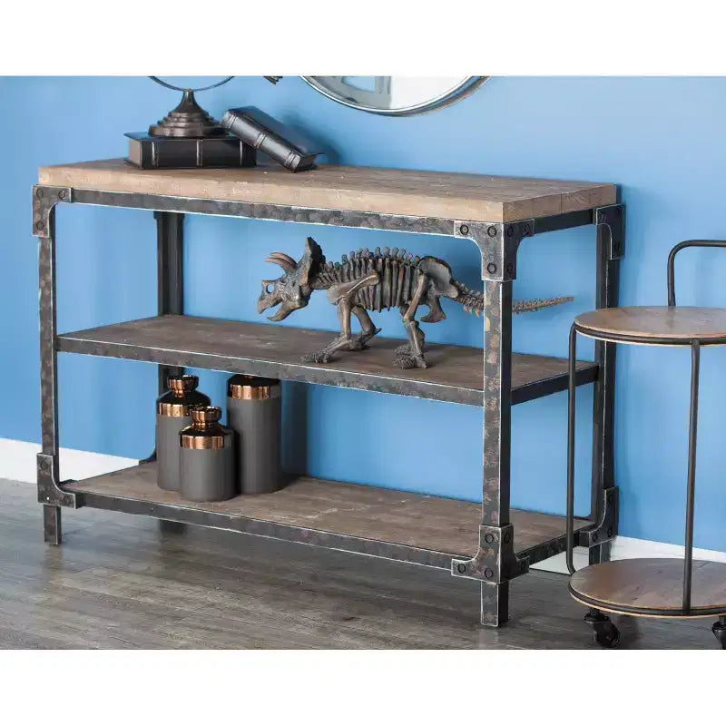 Consolle rustica a 3 ripiani Olivia & May, marrone: stile industriale, ripiani fissi, struttura in legno, mobile contenitore per ingresso