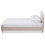 Baxton Studio Letto Imbottito Piattaforma Matrimoniale Mia Mid Century in Tessuto Beige Chiaro: Struttura in Legno di Gomma e MDF, Non Necessita di Rete a Molle