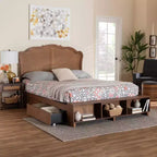 Baxton Studio King Latrell Letto Contenitore in Legno e Rattan Marrone Noce