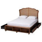 Baxton Studio King Latrell Letto Contenitore in Legno e Rattan Marrone Noce