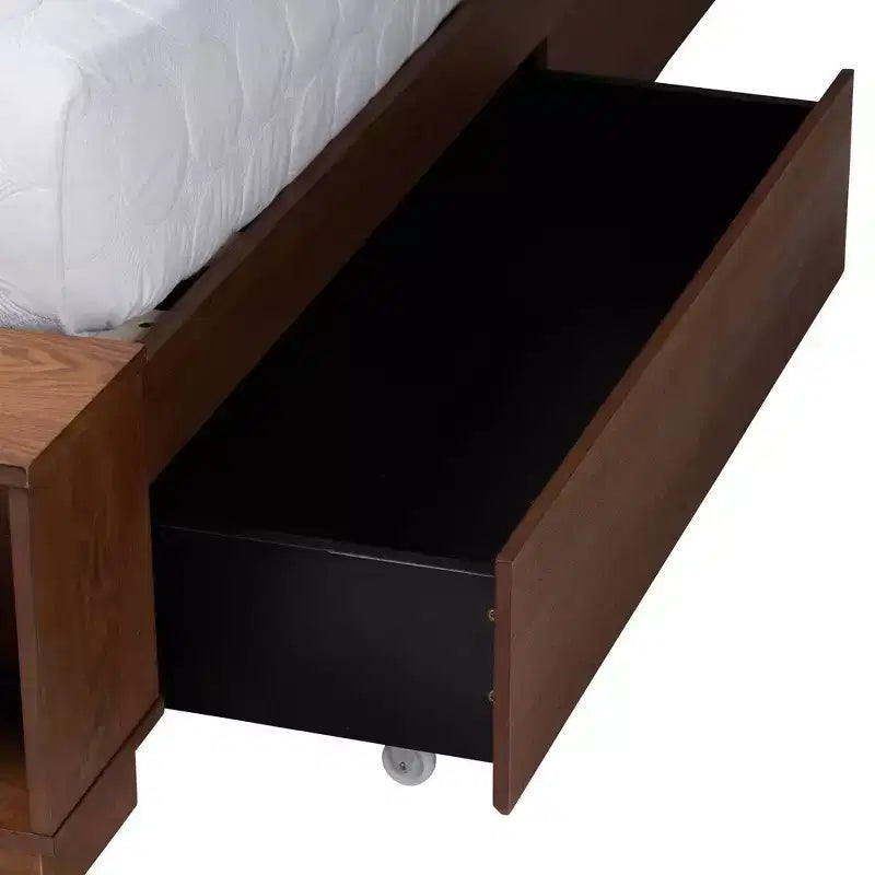 Baxton Studio King Latrell Letto Contenitore in Legno e Rattan Marrone Noce