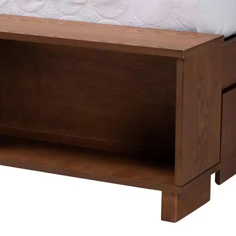 Baxton Studio King Latrell Letto Contenitore in Legno e Rattan Marrone Noce