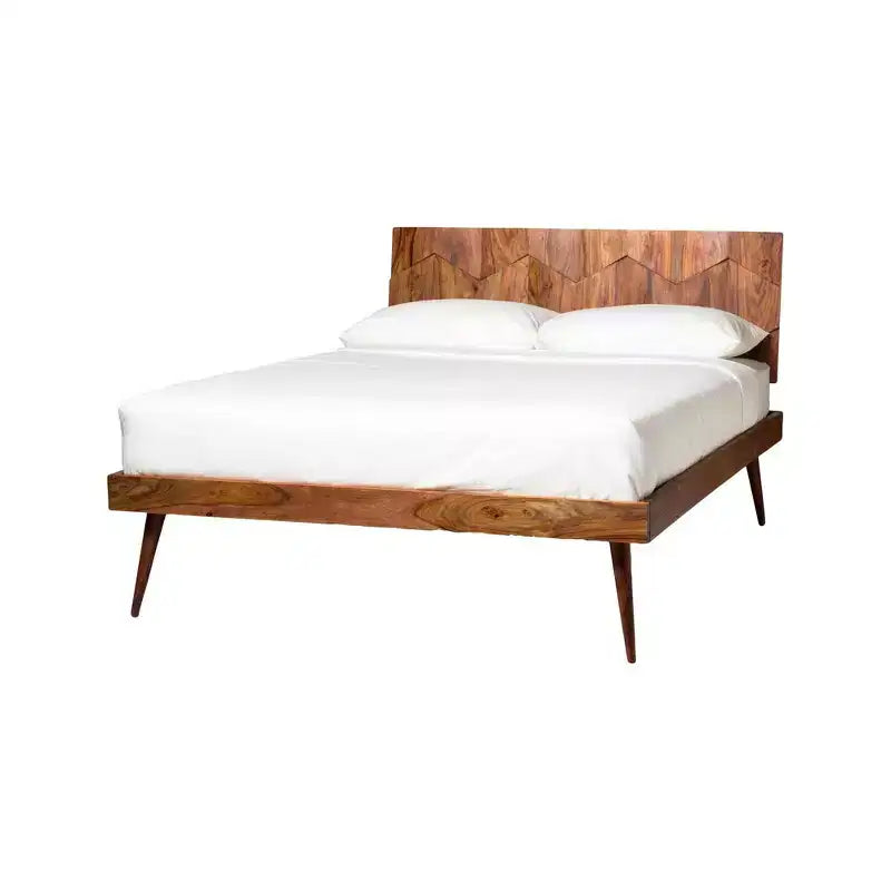 Letto Queen Armand Marrone - Alder Bay: Stile Mid-Century, Design a Piattaforma, Testiera in Legno, Nessuna Rete a Molle Necessaria