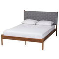 Baxton Studio Queen Estela Woven Fabric and Wood Platform Bed Gray/Walnut Brown