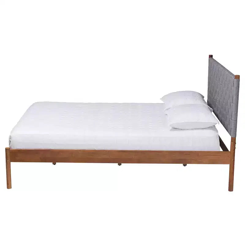 Baxton Studio Estela Letto a piattaforma in tessuto intrecciato e legno, queen size, grigio/marrone noce