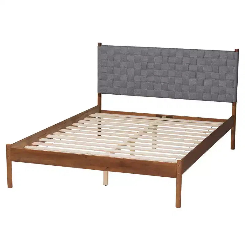 Baxton Studio Estela Letto a piattaforma in tessuto intrecciato e legno, queen size, grigio/marrone noce