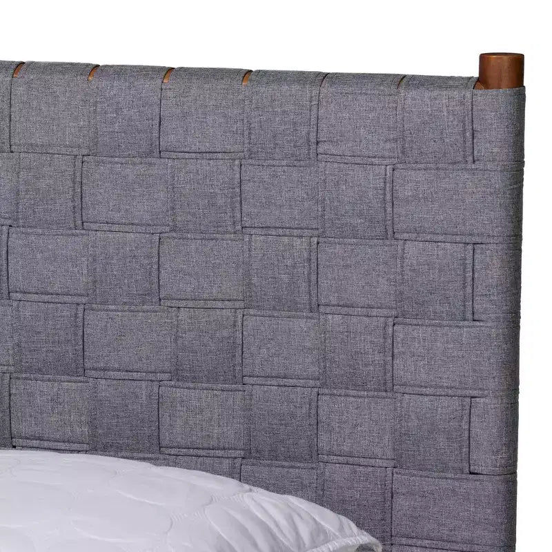 Baxton Studio Estela Letto a piattaforma in tessuto intrecciato e legno, queen size, grigio/marrone noce