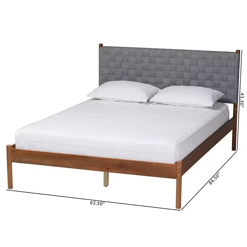 Baxton Studio Estela Letto a piattaforma in tessuto intrecciato e legno, queen size, grigio/marrone noce
