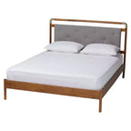 Baxton Studio Letto a piattaforma Edwina in tessuto bouclé e legno, formato queen size, grigio chiaro/marrone noce