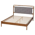 Baxton Studio Letto a piattaforma Edwina in tessuto bouclé e legno, formato queen size, grigio chiaro/marrone noce
