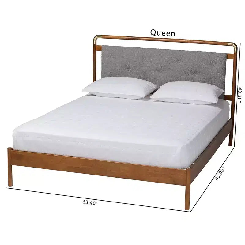 Baxton Studio Letto a piattaforma Edwina in tessuto bouclé e legno, formato queen size, grigio chiaro/marrone noce