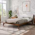 HOMES: Inside + Out Testiera Curva Bassa in Tessuto Bouclé Stile Mid-Century Modern Riverstone in Noce