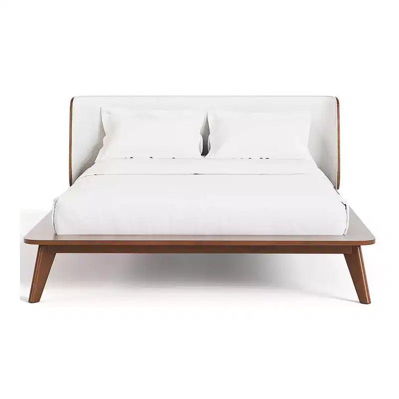 HOMES: Inside + Out Testiera Curva Bassa in Tessuto Bouclé Stile Mid-Century Modern Riverstone in Noce