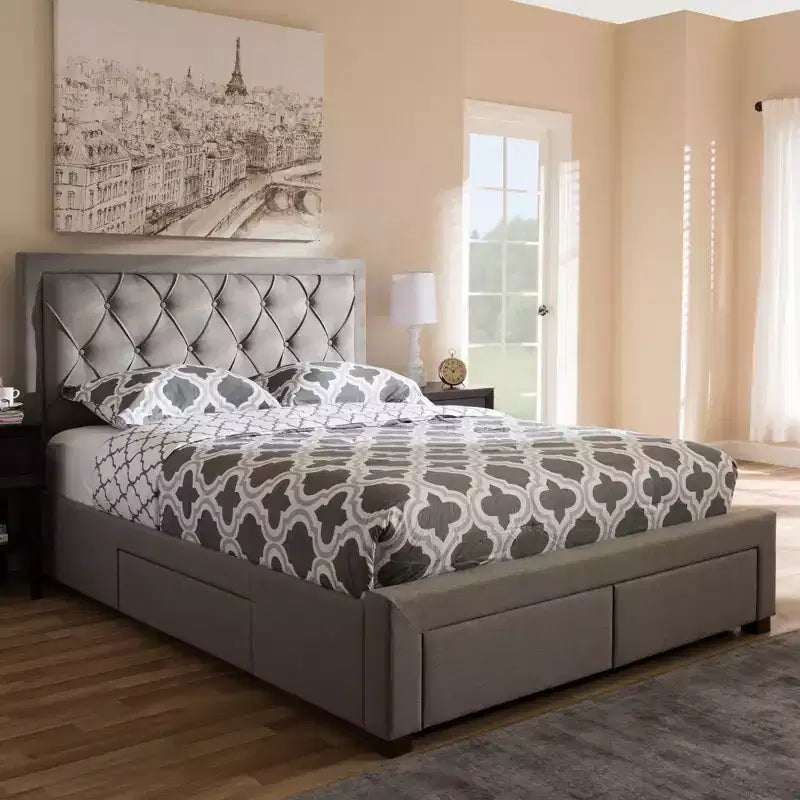 Baxton Studio Aurelie Letto Moderno e Contemporaneo Imbottito in Tessuto con Contenitore